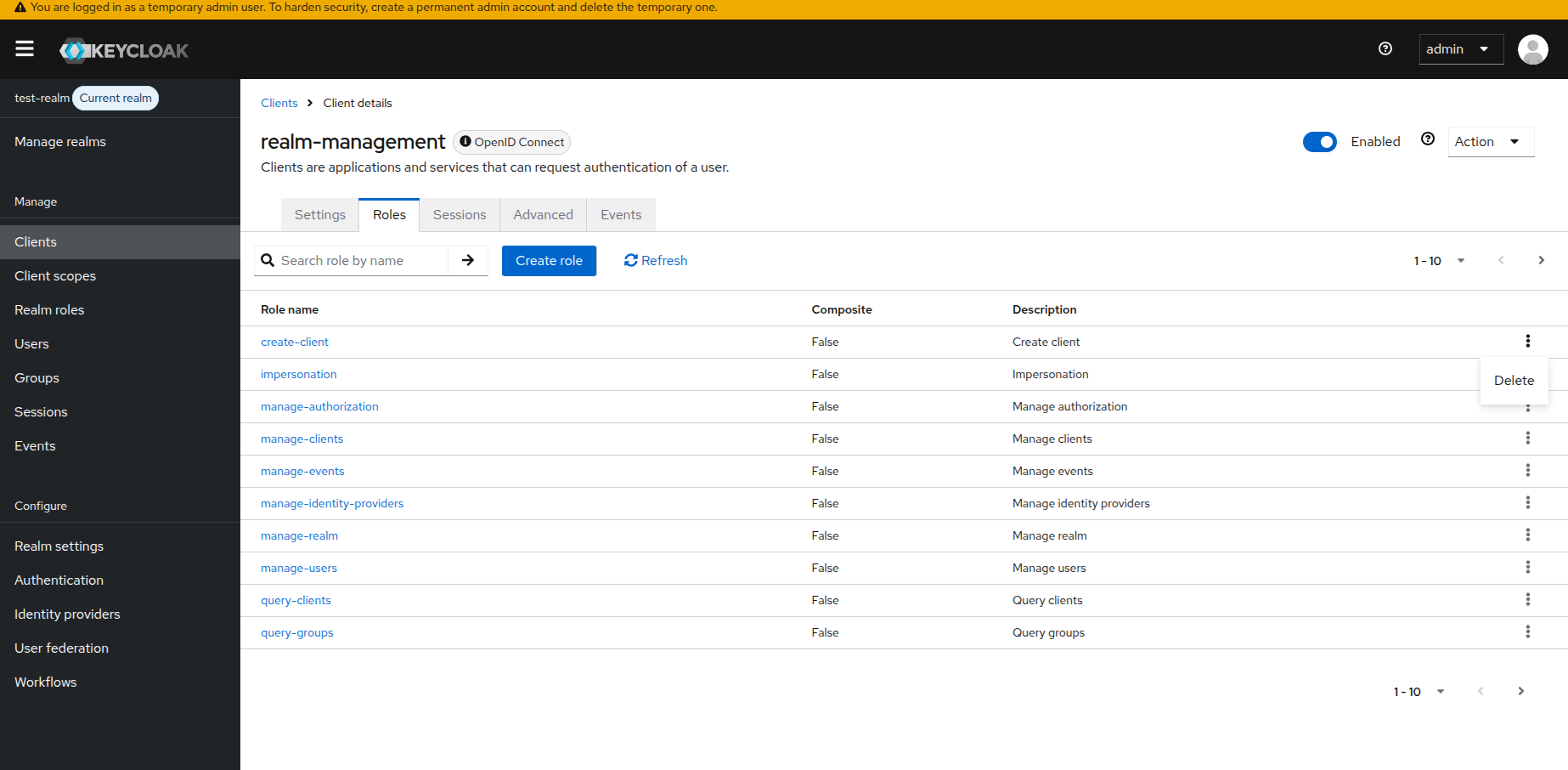 Built-in Client Roles in Keycloak Admin Console
