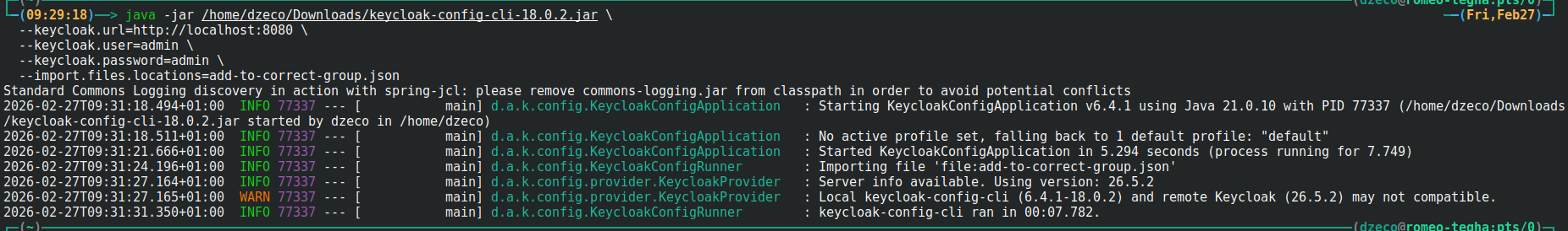 Terminal showing successful import
