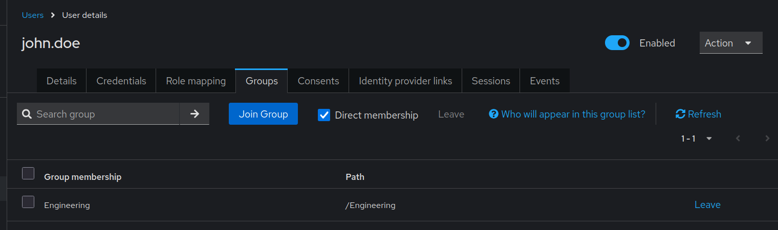 User successfully assigned to Engineering group