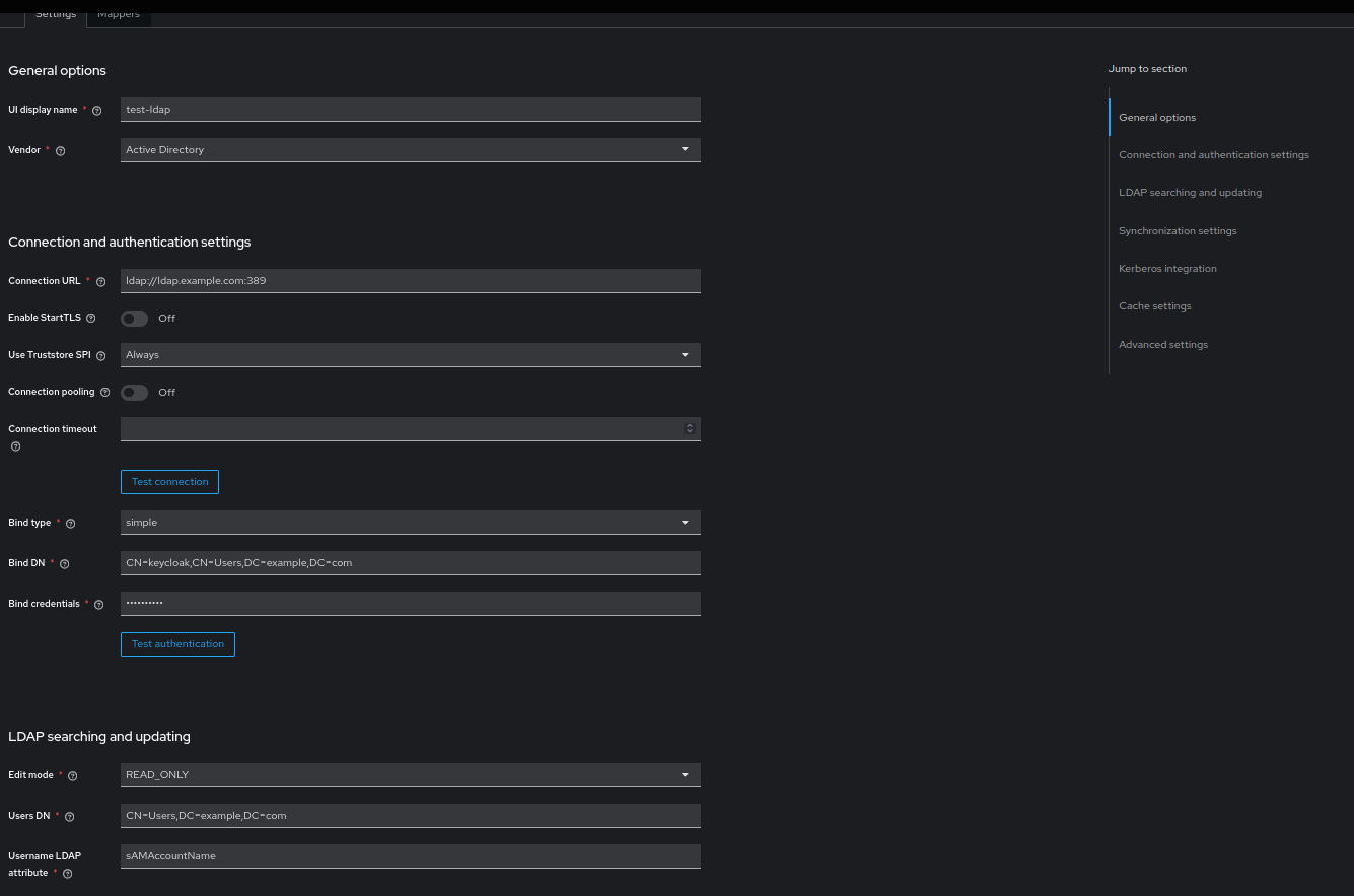 LDAP configuration in READ_ONLY mode with connection error