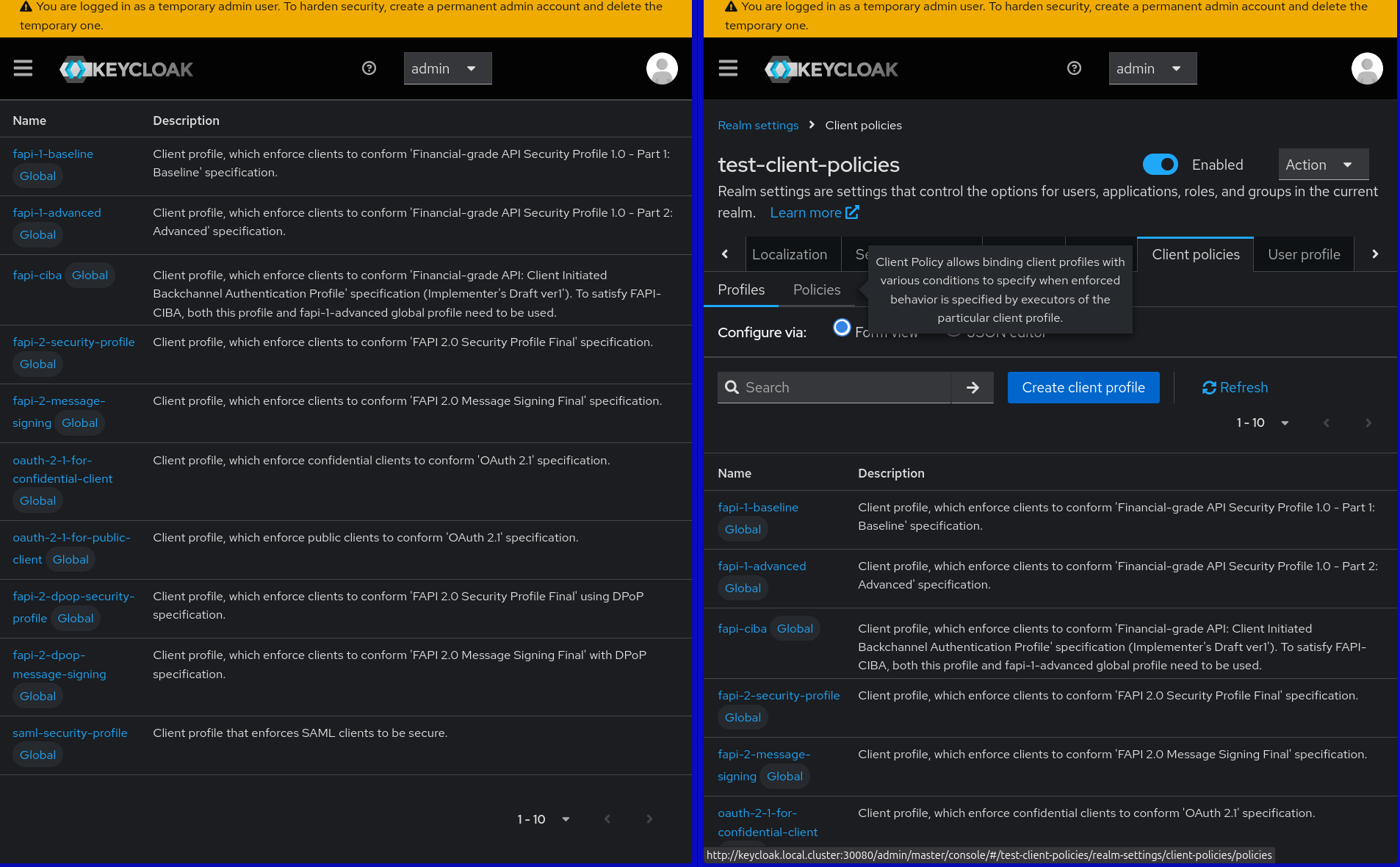 Client policies removed after explicit removal