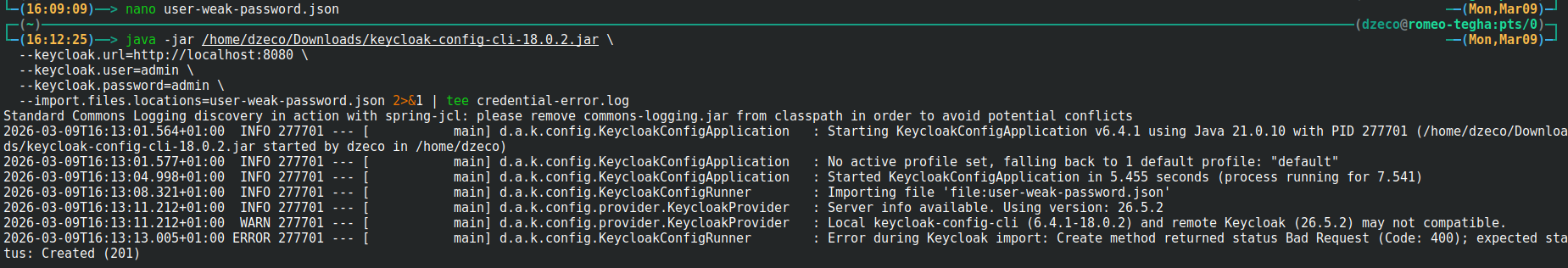Password policy violation error when updating credentials
