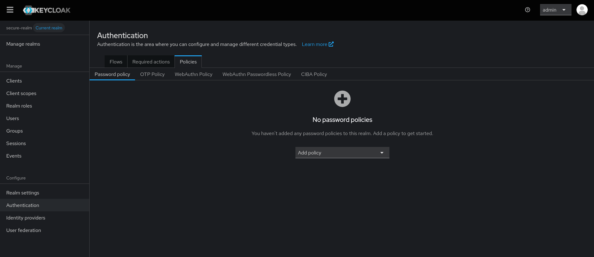 First import - base realm configuration
