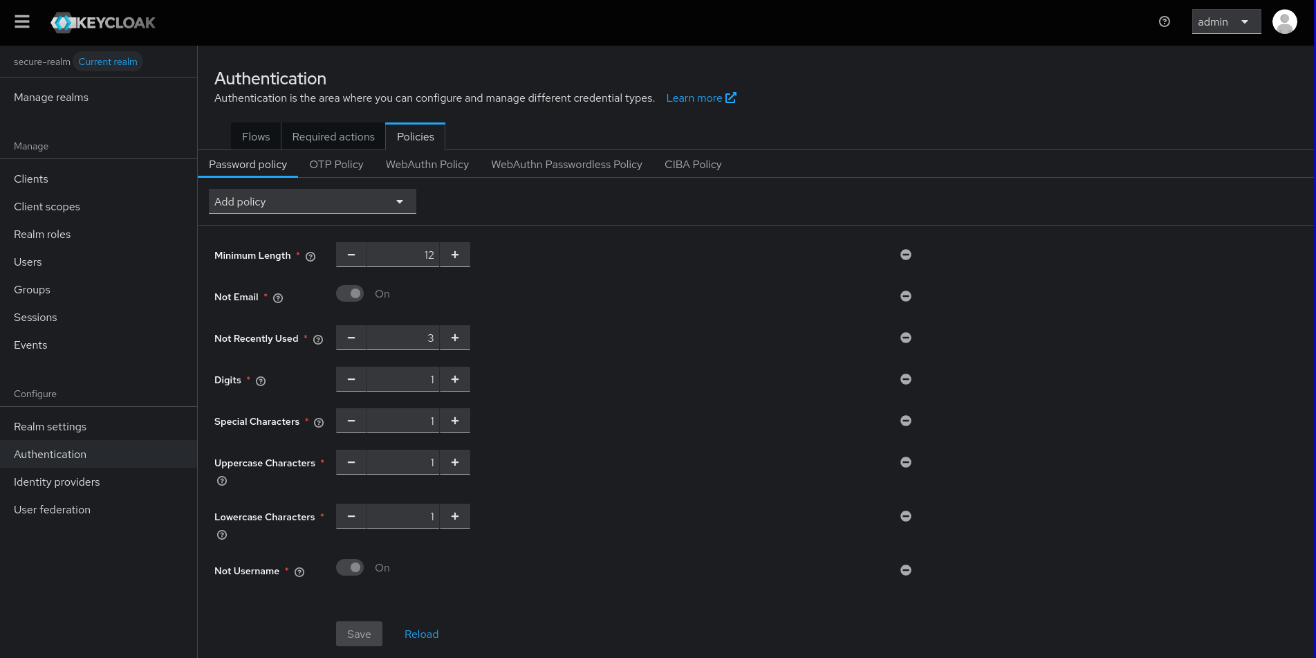 Second import - global configuration with password policy