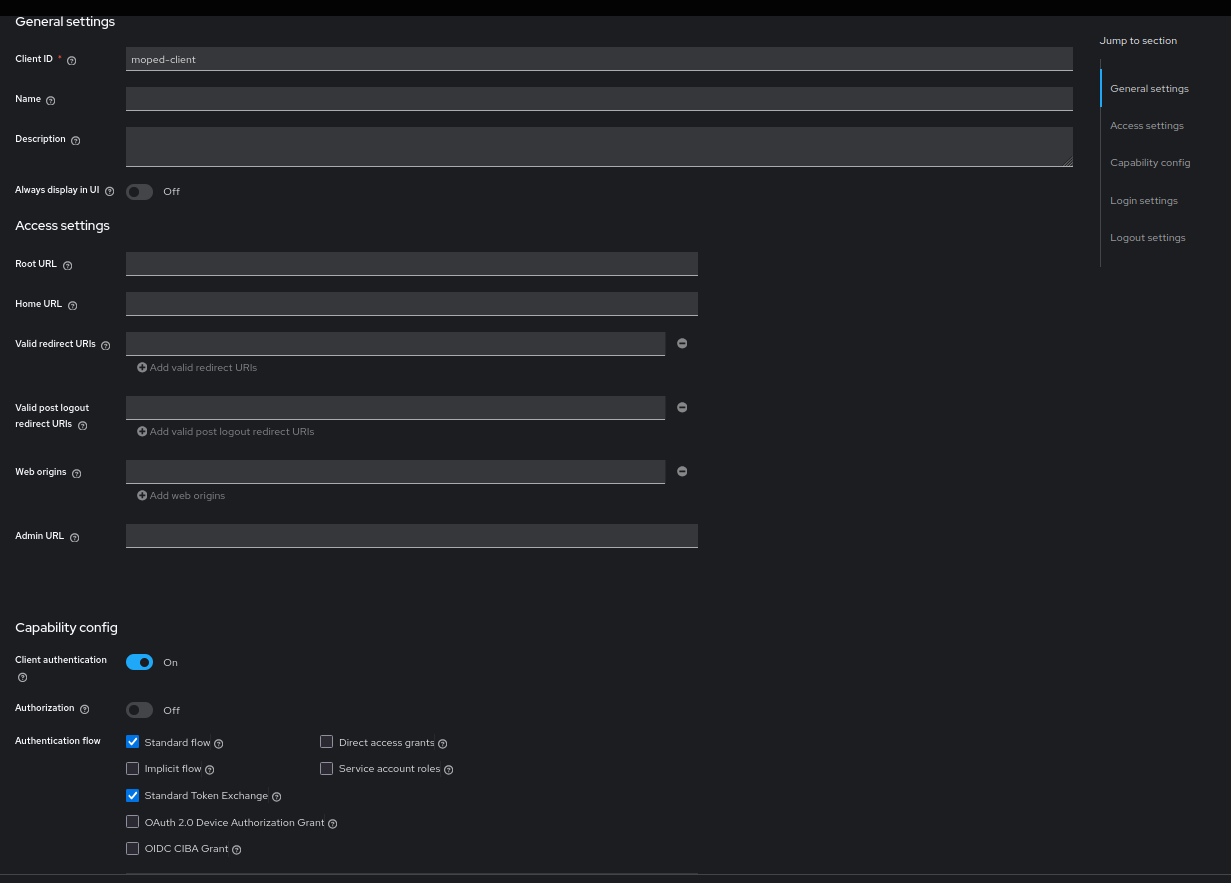 Token exchange enabled on client configuration