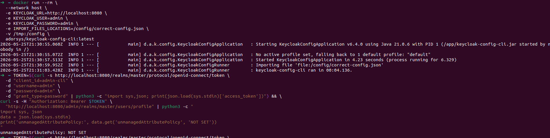 Correct config imported successfully but unmanagedAttributePolicy is silently ignored
