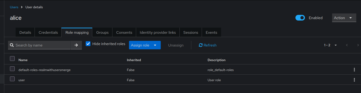 Initial user with user role and employees group