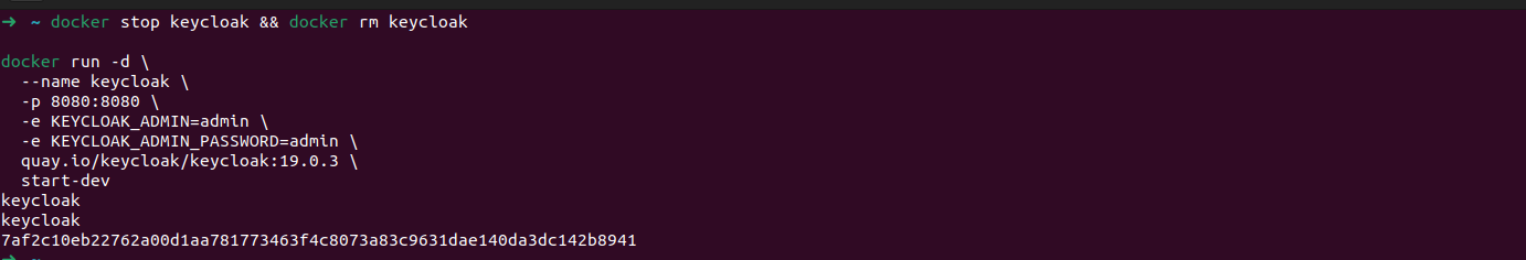 Start Keycloak and run docker container