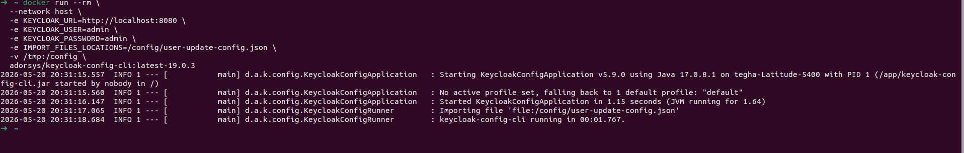 Run keycloak-config-cli to import config for john123