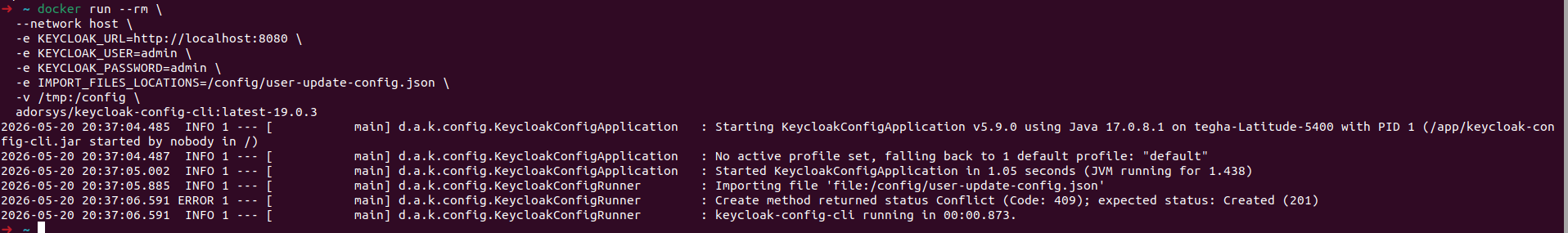 Run keycloak-config-cli - conflict error on duplicate user creation